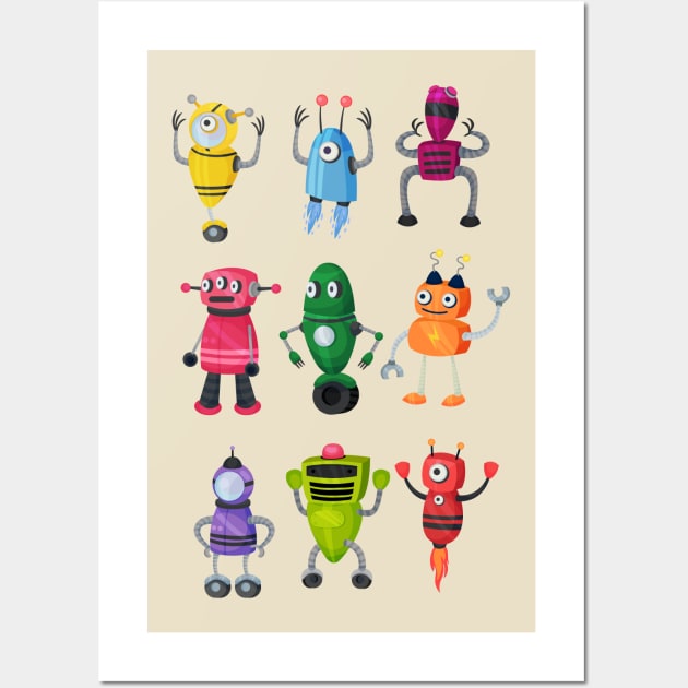 Robots Multicolored Wall Art by Mako Design 